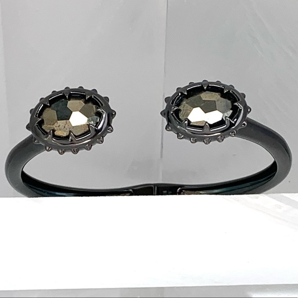 ALEXIS BITTAR• Dark Alchemy Gunmetal Modern Georgian Pyrite Hinged Cuff Bracelet - Picture 3 of 12